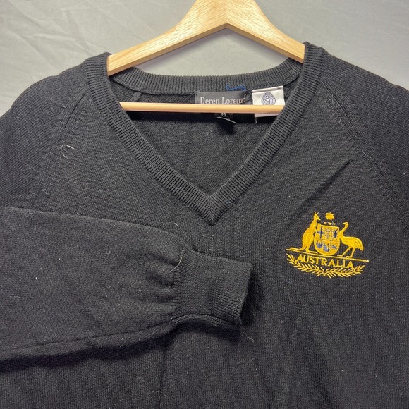 Deren Lorenzo Other - Vintage Australia Sweater Mens Medium Wool Black Knit V Neck Logo Crest Rugby